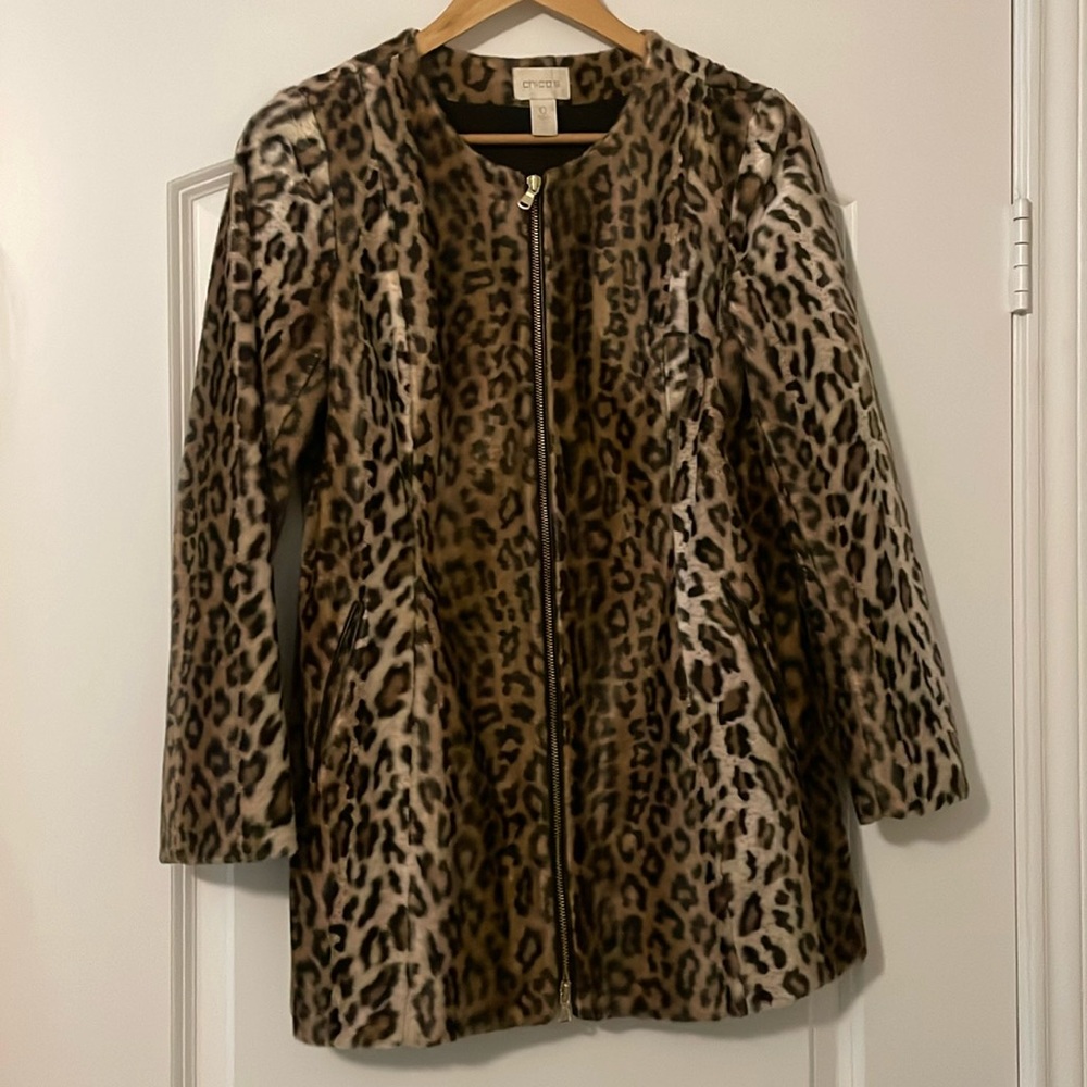 Chico’s Faux fur cheetah print Topcoat